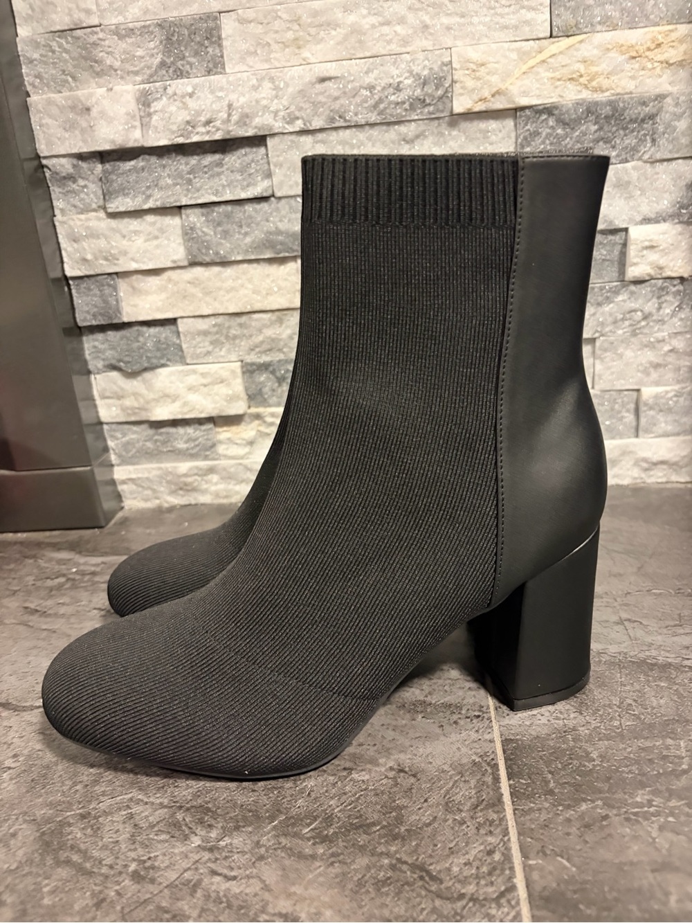 Women's Black Stretch-Knit Ankle Boots - Classic Block Heel